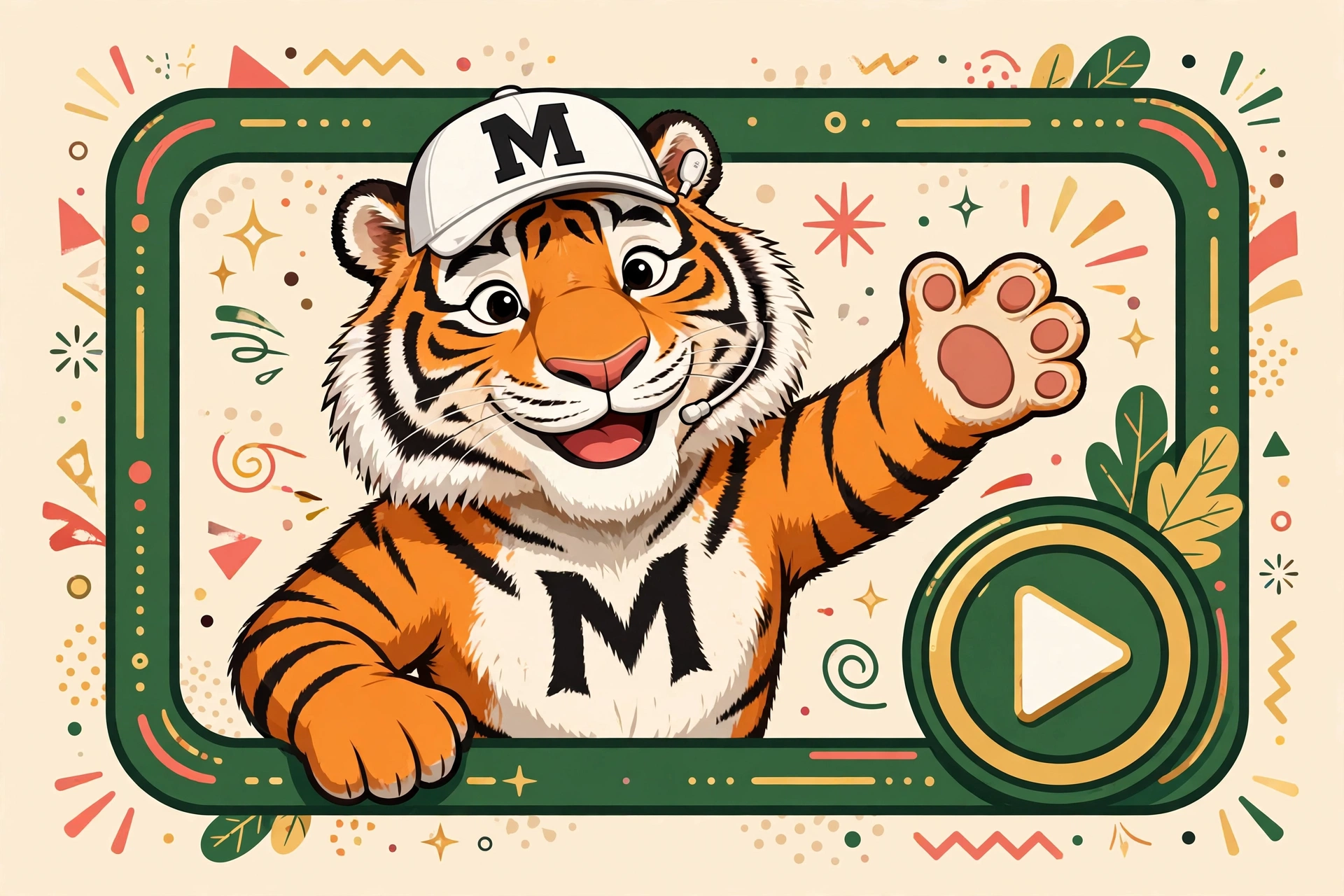 Malvyn the tiger popping out of a video thumbnail