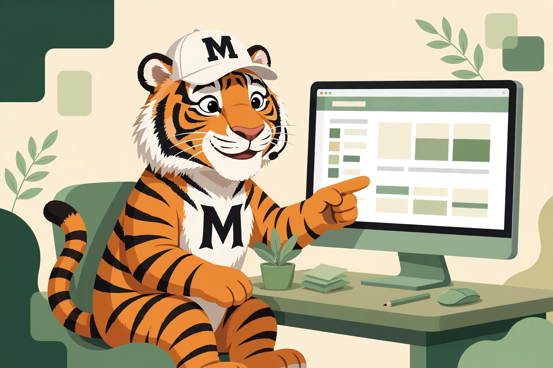 Malvyn the tiger designing a website