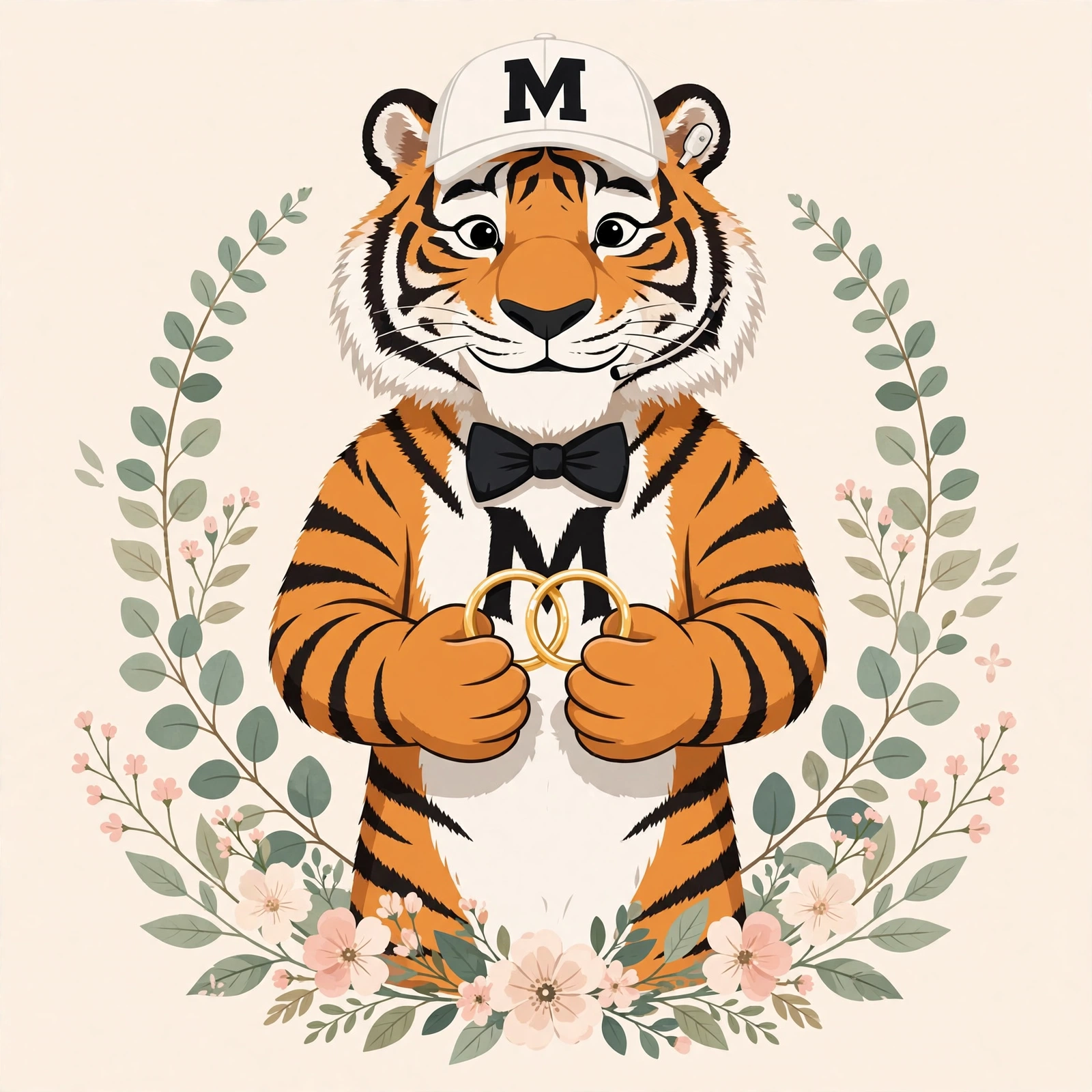 Malvyn the tiger presenting wedding rings